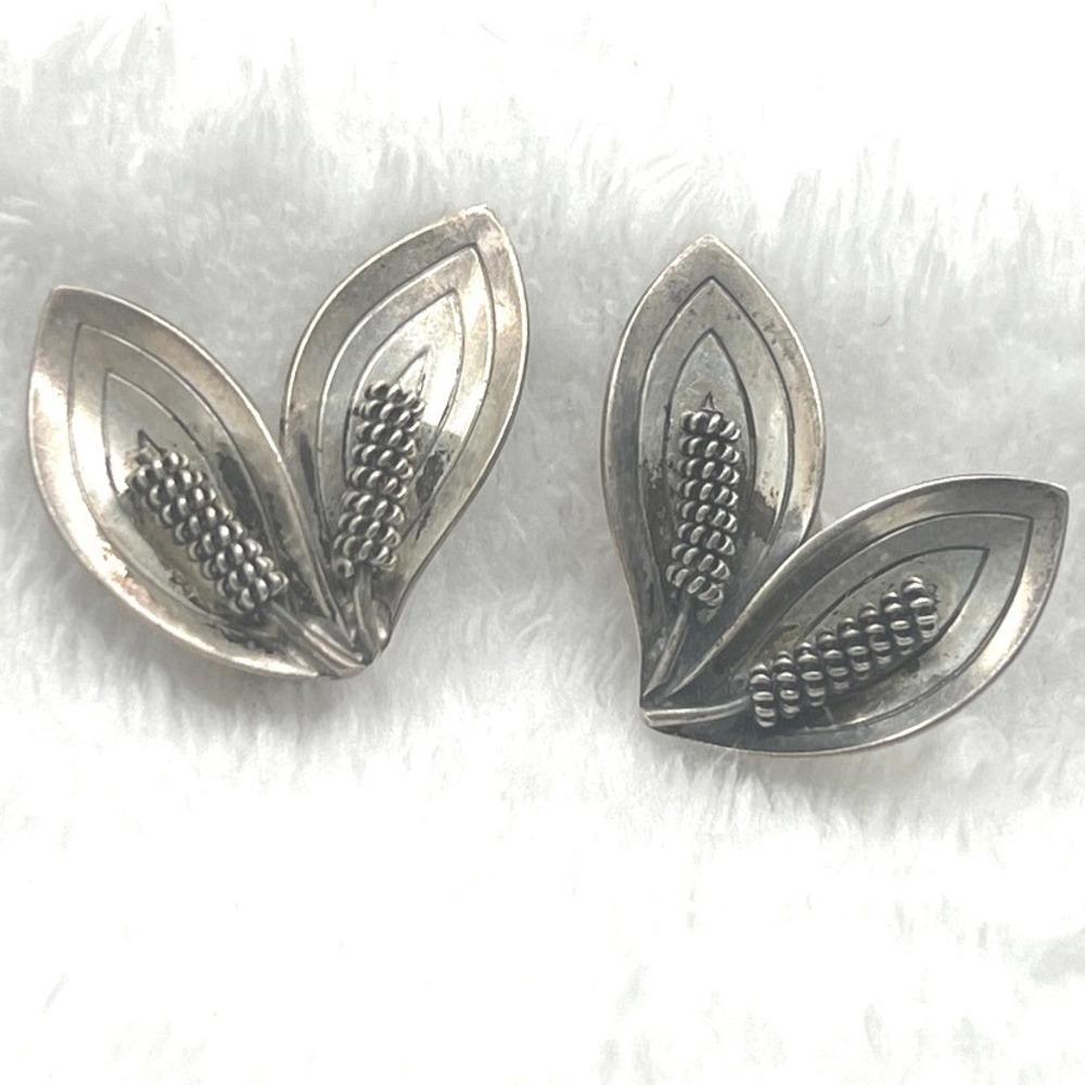Vintage Danish Sterling Silver Clip Earrings Aarre Krogh Denmark Modernist 9g 1"